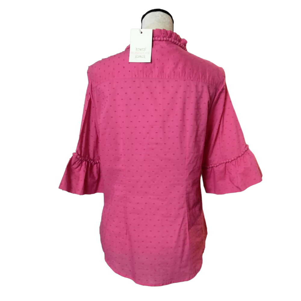 Women’s Pink Ruffled Sleeve Button-Front Top - Picture 6 of 7